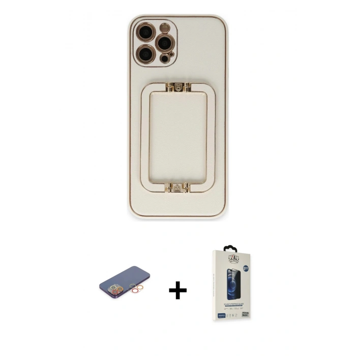 MARSİLYAN™- iPhone 12 Pro Max Kılıf Kozmos Minimal Prime - Siyah Bilvis Hayalet Cam Ekran Koruyucu + Renkli Kamera Lens Koruma Cam - TU