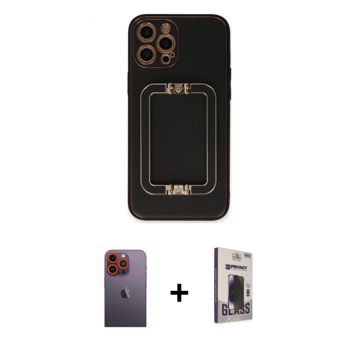 MARSİLYAN™- iPhone 12 Pro Max Kılıf Kozmos Minimal Prime - Siyah Bilvis Hayalet Cam Ekran Koruyucu + Neon Fosforlu Kamera Lens - TU