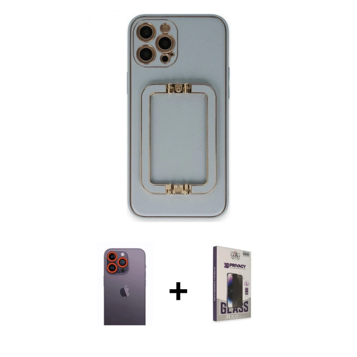 MARSİLYAN™- iPhone 12 Pro Max Kılıf Kozmos Minimal Prime - Siyah Bilvis Hayalet Cam Ekran Koruyucu + Neon Fosforlu Kamera Lens - TU