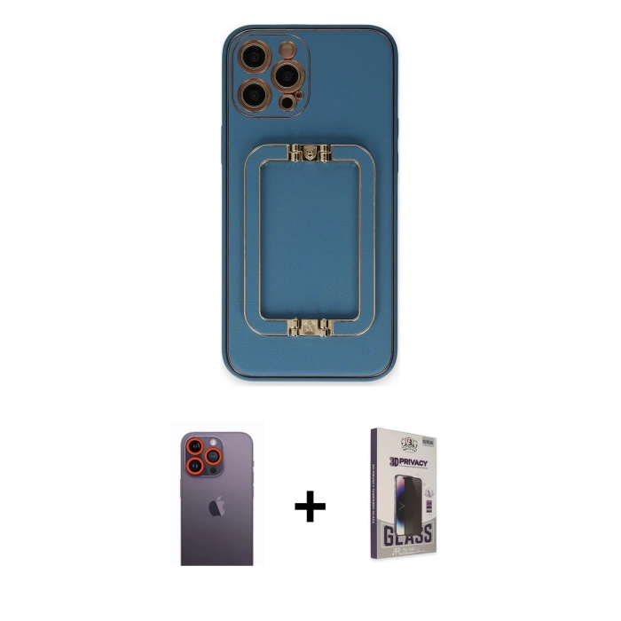 MARSİLYAN™- iPhone 12 Pro Max Kılıf Kozmos Minimal Prime - Siyah Bilvis Hayalet Cam Ekran Koruyucu + Neon Fosforlu Kamera Lens - TU
