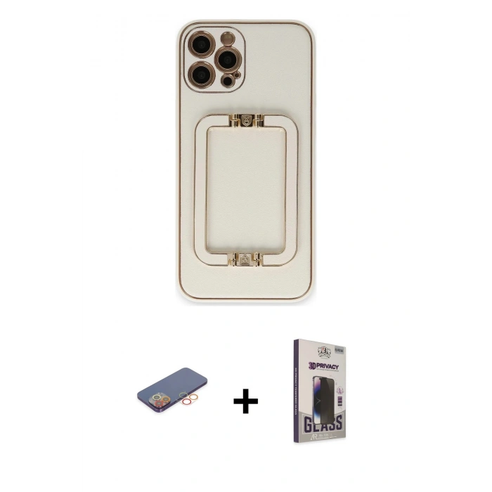 MARSİLYAN™- iPhone 12 Pro Max Kılıf Kozmos Minimal Prime - Siyah Bilvis Hayalet Cam Ekran Koruyucu + Renkli Kamera Lens Koruma Cam - TU