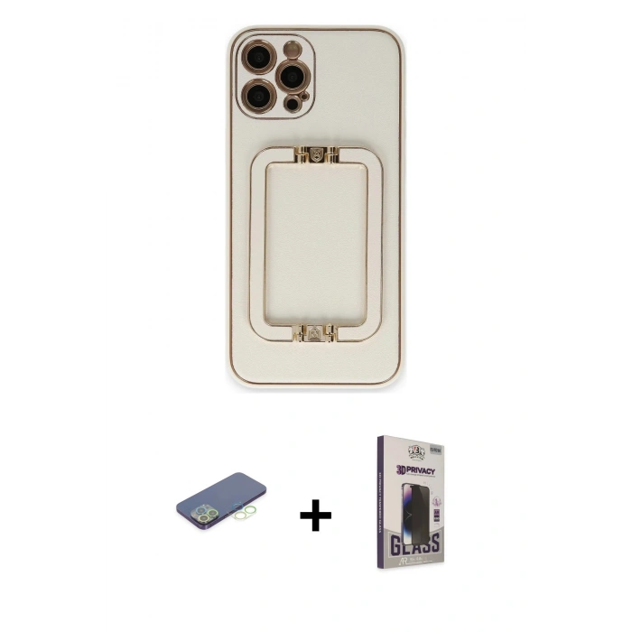 MARSİLYAN™- iPhone 12 Pro Max Kılıf Kozmos Minimal Prime - Siyah Bilvis Hayalet Cam Ekran Koruyucu + Renkli Kamera Lens Koruma Cam - YL
