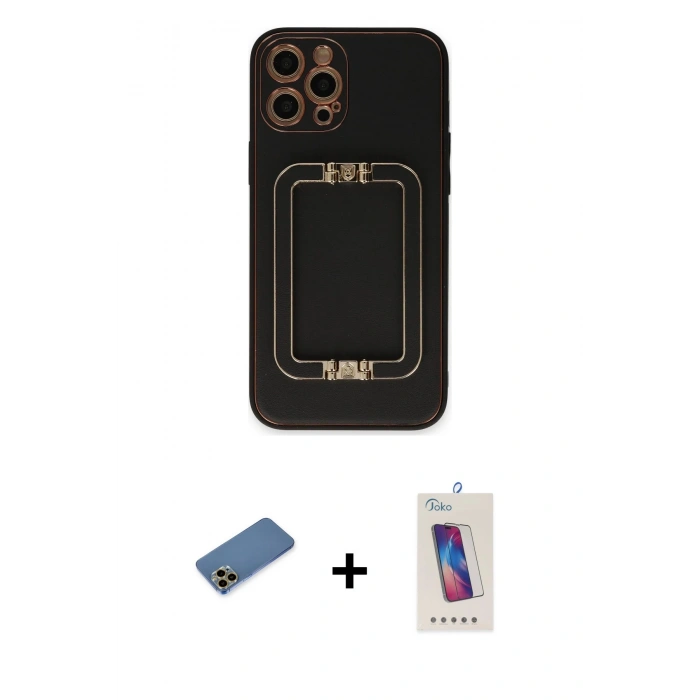 MARSİLYAN™- iPhone 12 Pro Max Kılıf Kozmos Minimal Prime - Siyah Joko 5D Cam + Shine Kamera Lens Koruma Cam - GD