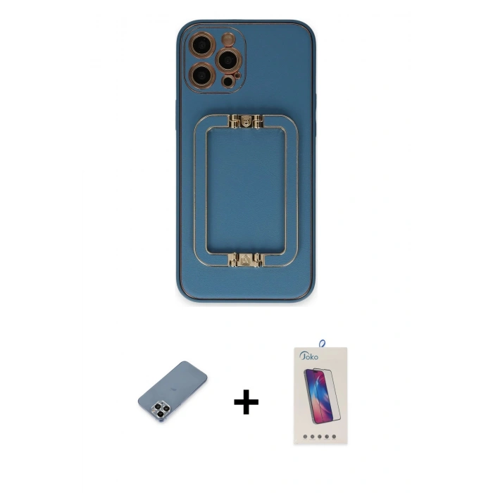 MARSİLYAN™- iPhone 12 Pro Max Kılıf Kozmos Minimal Prime - Siyah Joko 5D Cam + Gümüş Metal Kamera Lens Koruma Cam