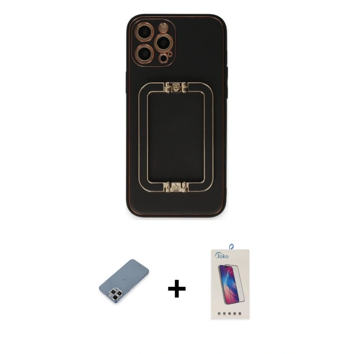 MARSİLYAN™- iPhone 12 Pro Max Kılıf Kozmos Minimal Prime - Siyah Joko 5D Cam + Gümüş Metal Kamera Lens Koruma Cam