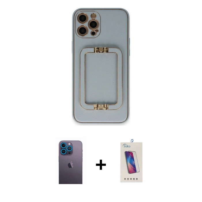 MARSİLYAN™- iPhone 12 Pro Max Kılıf Kozmos Minimal Prime - Siyah Joko 5D Cam + Neon Fosforlu Kamera Lens - MI