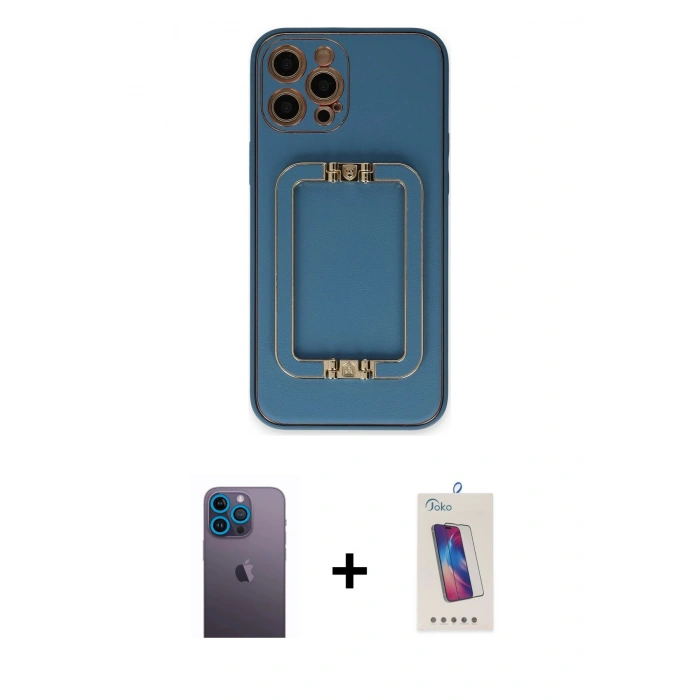 MARSİLYAN™- iPhone 12 Pro Max Kılıf Kozmos Minimal Prime - Siyah Joko 5D Cam + Neon Fosforlu Kamera Lens - MI