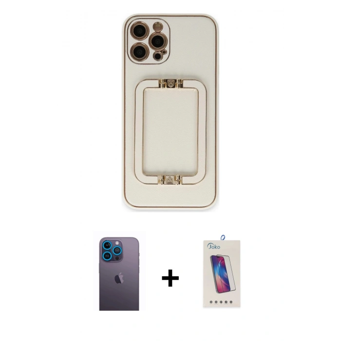 MARSİLYAN™- iPhone 12 Pro Max Kılıf Kozmos Minimal Prime - Siyah Joko 5D Cam + Neon Fosforlu Kamera Lens - MI