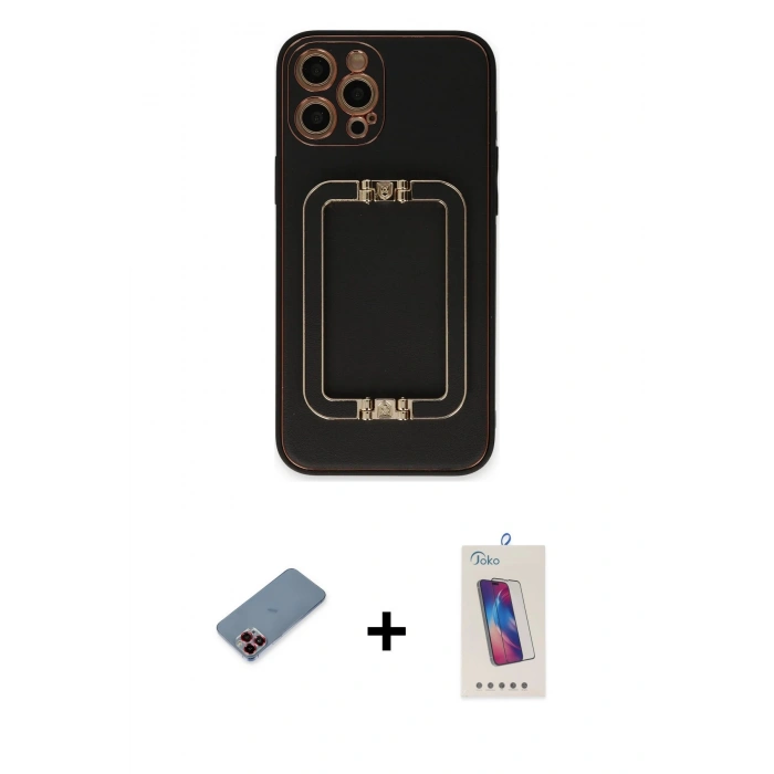MARSİLYAN™- iPhone 12 Pro Max Kılıf Kozmos Minimal Prime - Siyah Joko 5D Cam + Metal Kamera Lens Koruma Cam - KI