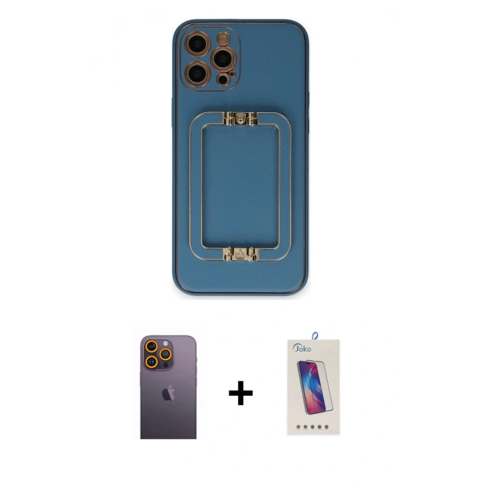MARSİLYAN™- iPhone 12 Pro Max Kılıf Kozmos Minimal Prime - Siyah Joko 5D Cam + Neon Fosforlu Kamera Lens - SI