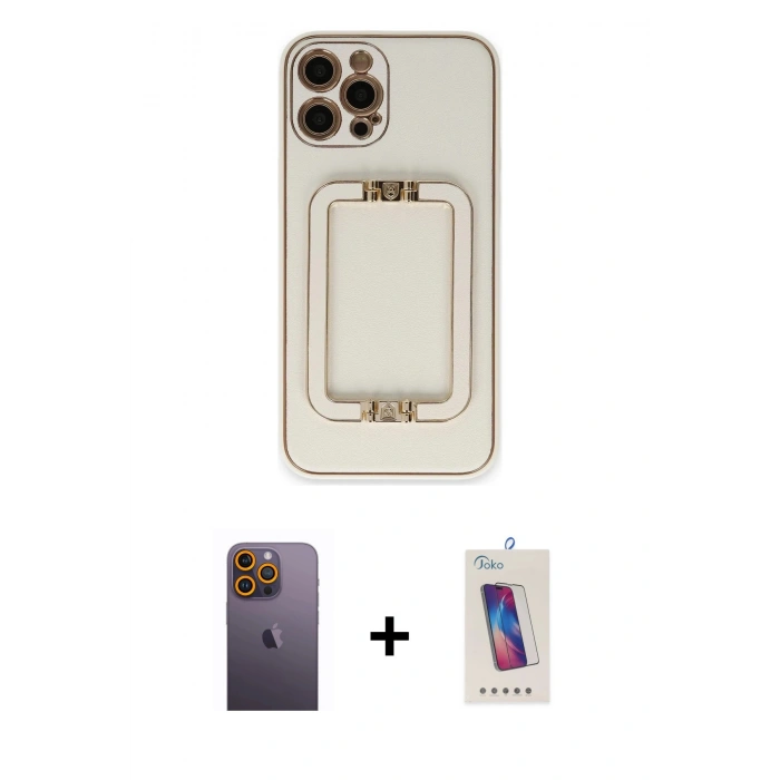 MARSİLYAN™- iPhone 12 Pro Max Kılıf Kozmos Minimal Prime - Siyah Joko 5D Cam + Neon Fosforlu Kamera Lens - SI