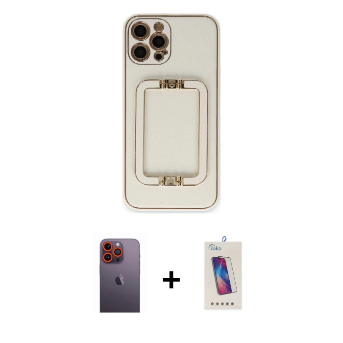 MARSİLYAN™- iPhone 12 Pro Max Kılıf Kozmos Minimal Prime - Siyah Joko 5D Cam + Neon Fosforlu Kamera Lens - TU