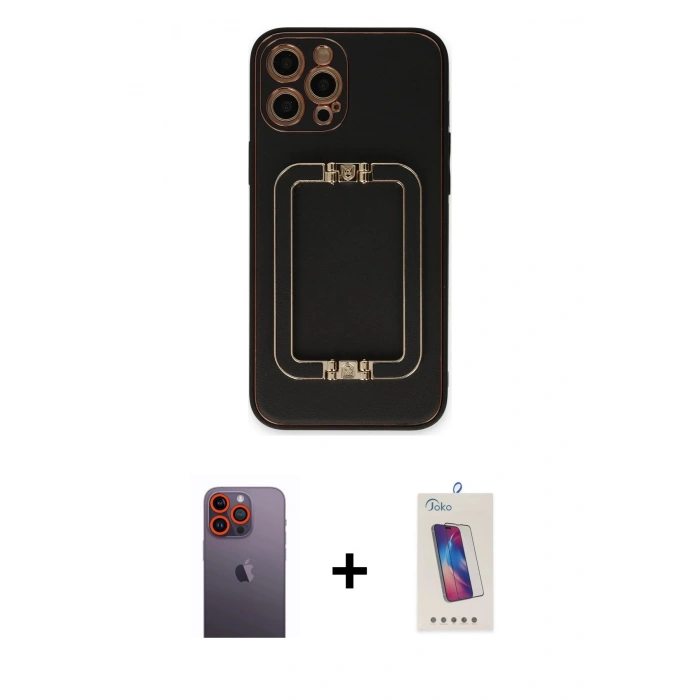 MARSİLYAN™- iPhone 12 Pro Max Kılıf Kozmos Minimal Prime - Siyah Joko 5D Cam + Neon Fosforlu Kamera Lens - TU