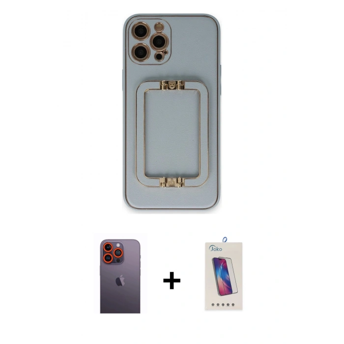 MARSİLYAN™- iPhone 12 Pro Max Kılıf Kozmos Minimal Prime - Siyah Joko 5D Cam + Neon Fosforlu Kamera Lens - TU