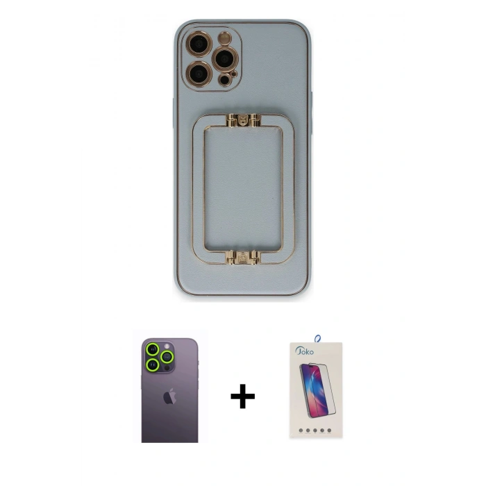 MARSİLYAN™- iPhone 12 Pro Max Kılıf Kozmos Minimal Prime - Siyah Joko 5D Cam + Neon Fosforlu Kamera Lens - YL