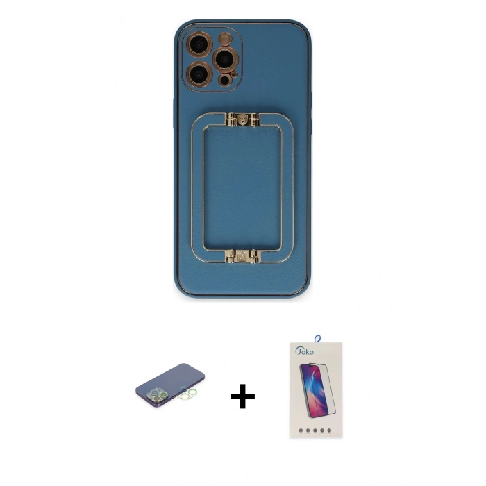 MARSİLYAN™- iPhone 12 Pro Max Kılıf Kozmos Minimal Prime - Siyah Joko 5D Cam + Renkli Kamera Lens Koruma Cam - YL