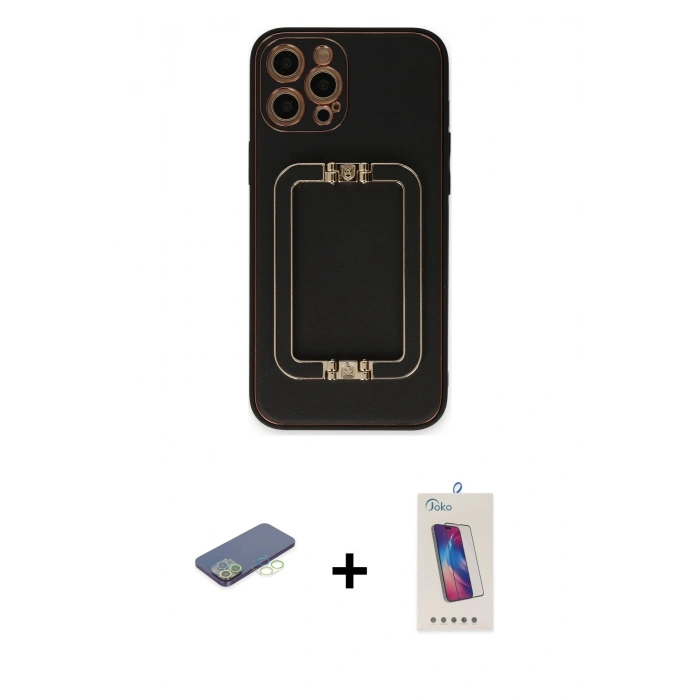 MARSİLYAN™- iPhone 12 Pro Max Kılıf Kozmos Minimal Prime - Siyah Joko 5D Cam + Renkli Kamera Lens Koruma Cam - YL