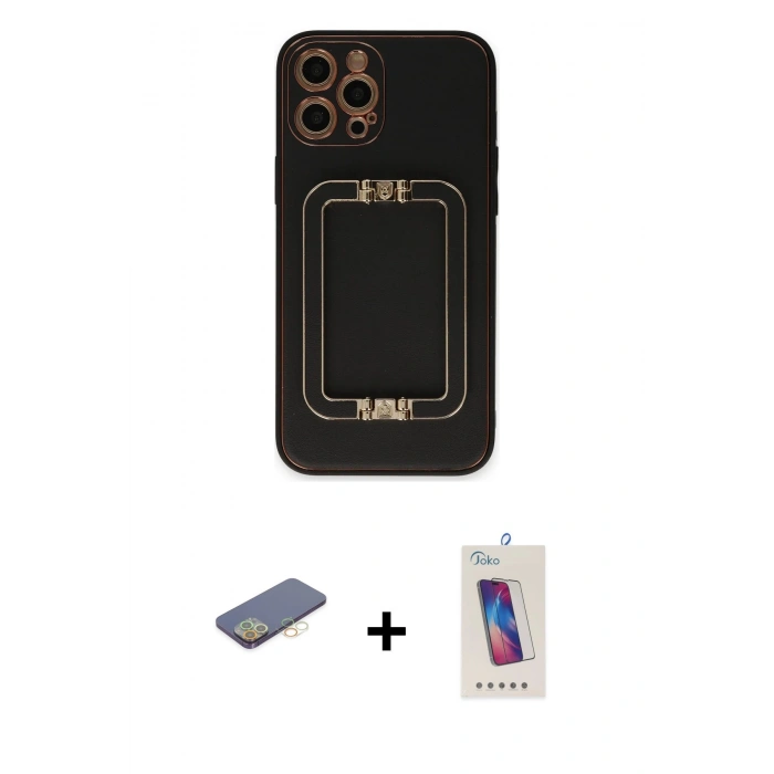MARSİLYAN™- iPhone 12 Pro Max Kılıf Kozmos Minimal Prime - Siyah Joko 5D Cam + Renkli Kamera Lens Koruma Cam - SI