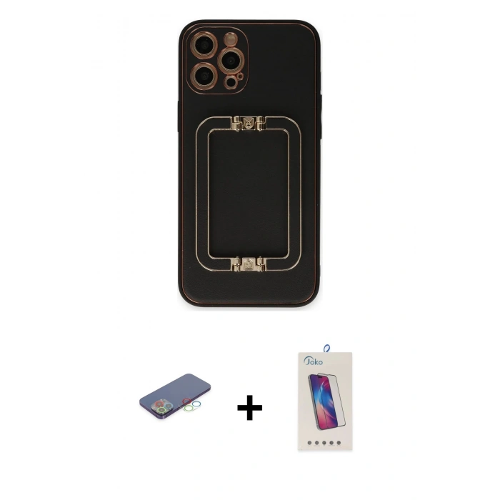 MARSİLYAN™- iPhone 12 Pro Max Kılıf Kozmos Minimal Prime - Siyah Joko 5D Cam + Renkli Kamera Lens Koruma Cam - MI