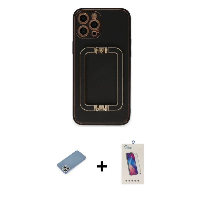 MARSİLYAN™- iPhone 12 Pro Max Kılıf Kozmos Minimal Prime - Siyah Joko 5D Cam + Shine Kamera Lens Koruma Cam - GS