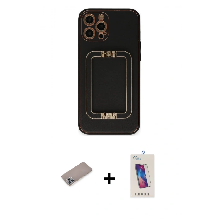 MARSİLYAN™- iPhone 12 Pro Max Kılıf Kozmos Minimal Prime - Siyah Joko 5D Cam + Shine Kamera Lens Koruma Cam - SABE