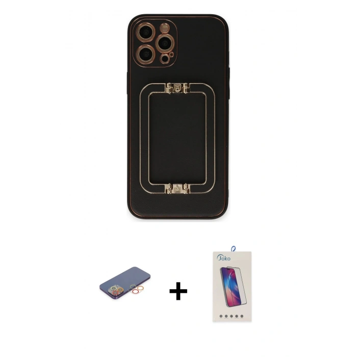 MARSİLYAN™- iPhone 12 Pro Max Kılıf Kozmos Minimal Prime - Siyah Joko 5D Cam + Renkli Kamera Lens Koruma Cam - TU