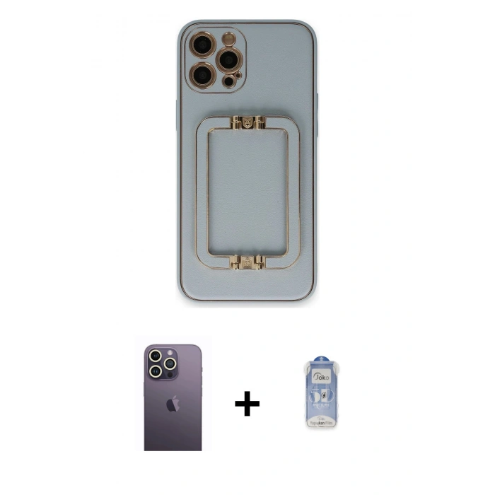 MARSİLYAN™- iPhone 12 Pro Max Kılıf Kozmos Minimal Prime - Siyah Joko Magic 5D Cam + Beyaz Neon Fosforlu Kamera Lens