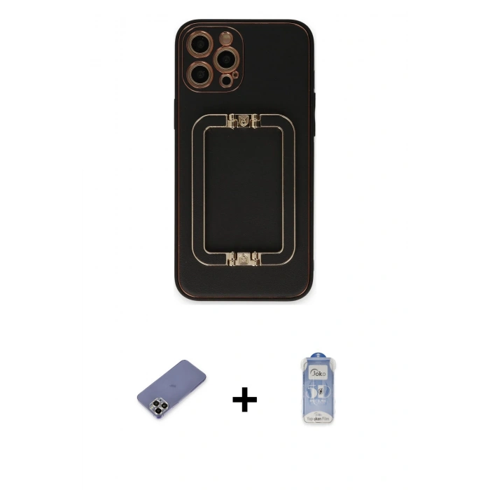 MARSİLYAN™- iPhone 12 Pro Max Kılıf Kozmos Minimal Prime - Siyah Joko Magic 5D Cam + Metal Kamera Lens Koruma Cam - GD