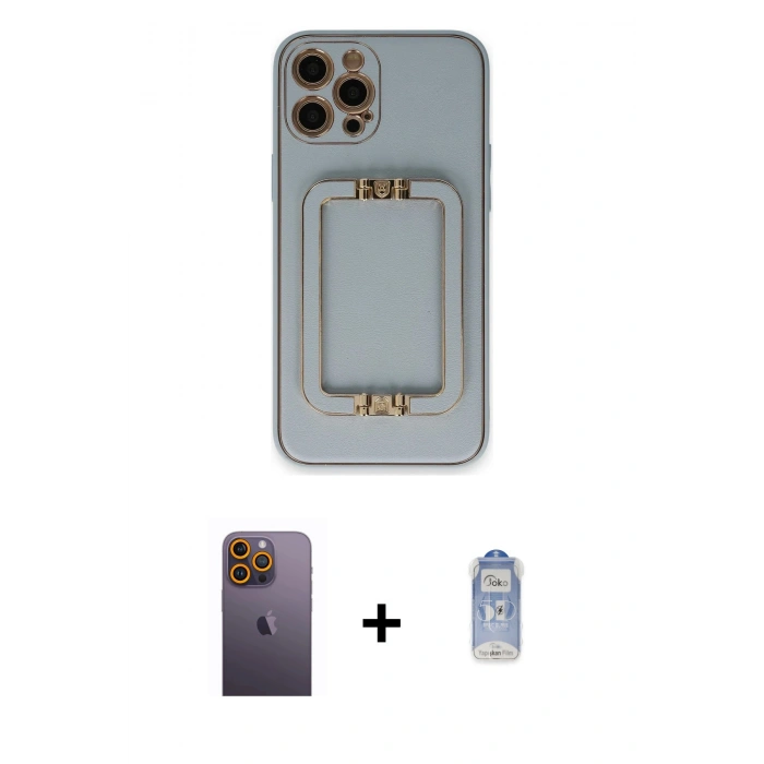 MARSİLYAN™- iPhone 12 Pro Max Kılıf Kozmos Minimal Prime - Siyah Joko Magic 5D Cam + Neon Fosforlu Kamera Lens - SI