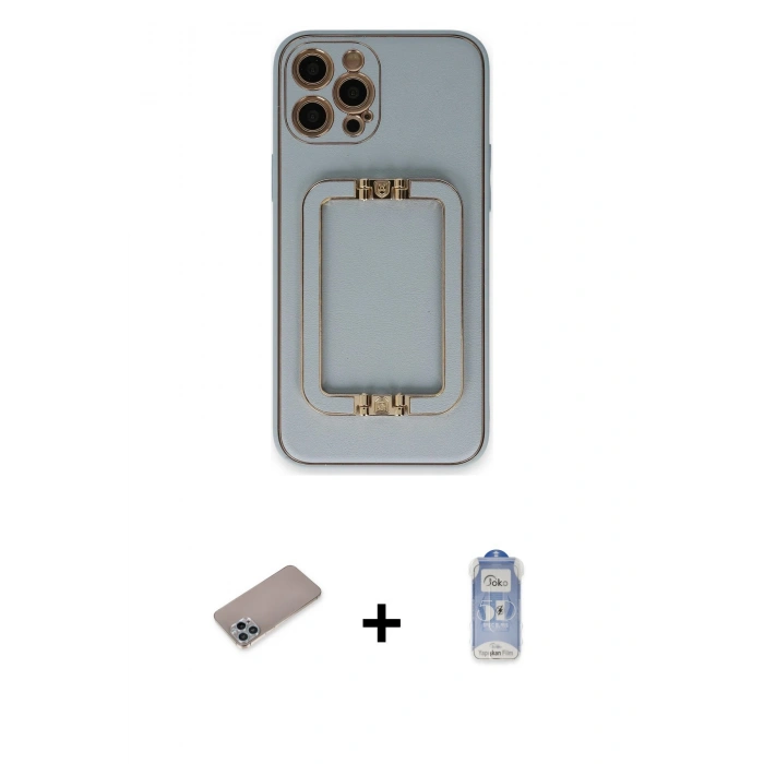 MARSİLYAN™- iPhone 12 Pro Max Kılıf Kozmos Minimal Prime - Siyah Joko Magic 5D Cam + Sierra Blue Shine Kamera Lens Koruma Cam