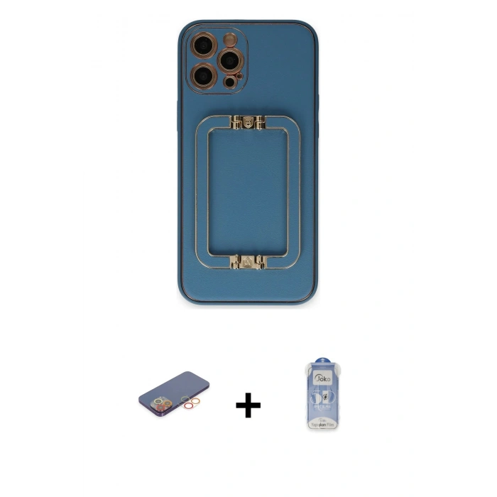 MARSİLYAN™- iPhone 12 Pro Max Kılıf Kozmos Minimal Prime - Siyah Joko Magic 5D Cam + Turuncu Renkli Kamera Lens Koruma Cam