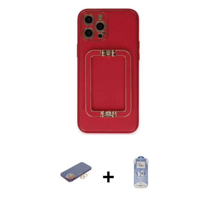 MARSİLYAN™- iPhone 12 Pro Max Kılıf Kozmos Minimal Prime - Siyah Joko Magic 5D Cam + Turuncu Renkli Kamera Lens Koruma Cam