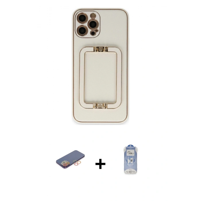 MARSİLYAN™- iPhone 12 Pro Max Kılıf Kozmos Minimal Prime - Siyah Joko Magic 5D Cam + Turuncu Renkli Kamera Lens Koruma Cam