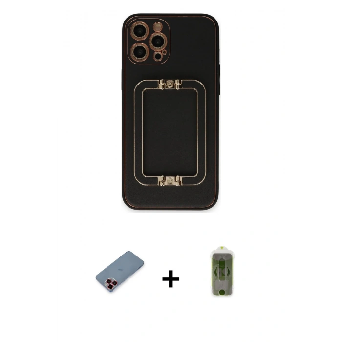 MARSİLYAN™- iPhone 12 Pro Max Kılıf Kozmos Minimal Prime - Siyah Joko Magic 5D Hayalet Cam + Metal Kamera Lens Koruma Cam - KI
