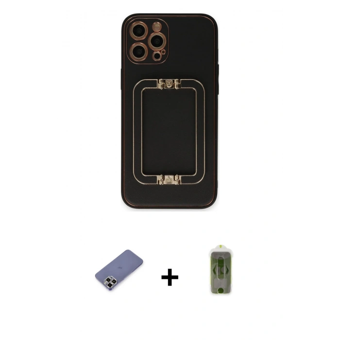 MARSİLYAN™- iPhone 12 Pro Max Kılıf Kozmos Minimal Prime - Siyah Joko Magic 5D Hayalet Cam + Metal Kamera Lens Koruma Cam - GD