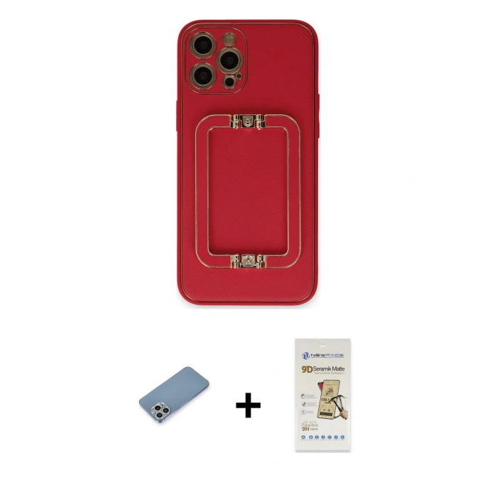 MARSİLYAN™- iPhone 12 Pro Max Kılıf Kozmos Minimal Prime - Siyah Mat Seramik Nano Ekran Koruyucu + Gümüş Shine Kamera Lens Koruma Cam