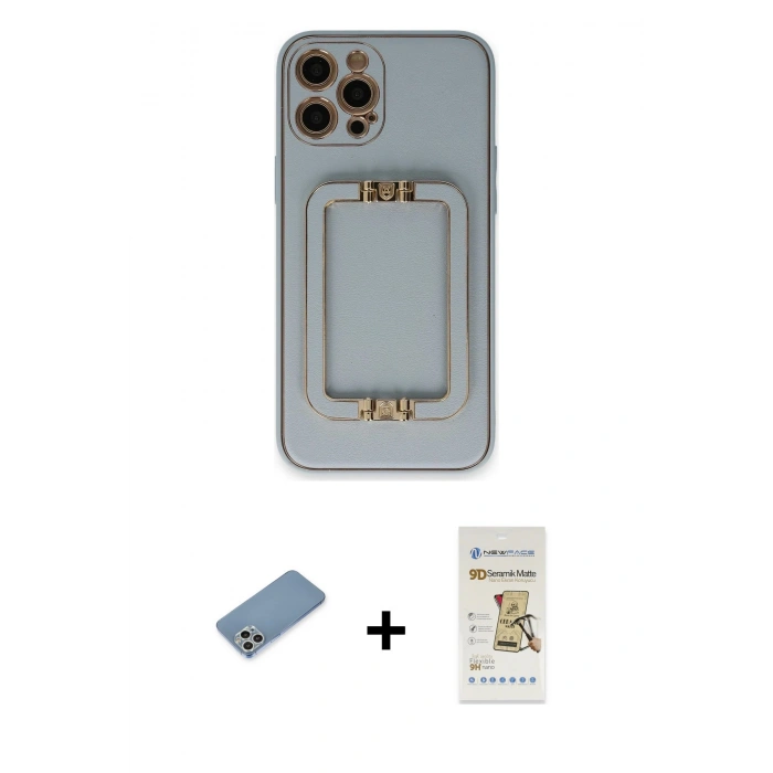 MARSİLYAN™- iPhone 12 Pro Max Kılıf Kozmos Minimal Prime - Siyah Mat Seramik Nano Ekran Koruyucu + Gümüş Shine Kamera Lens Koruma Cam