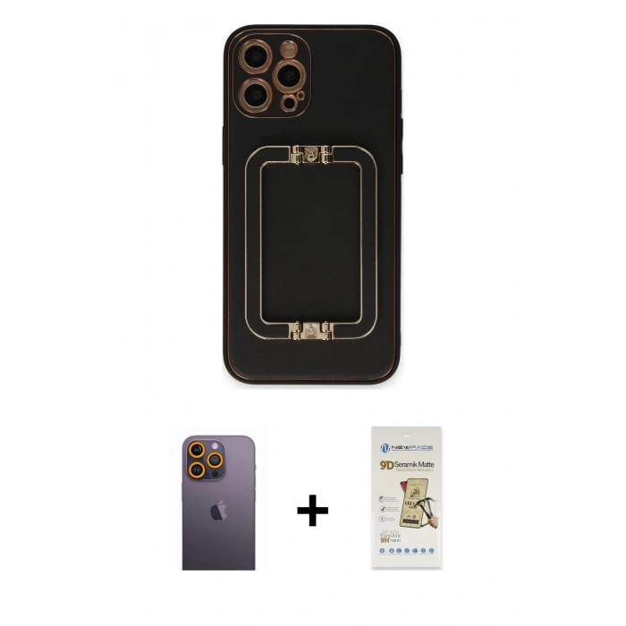 MARSİLYAN™- iPhone 12 Pro Max Kılıf Kozmos Minimal Prime - Siyah Mat Seramik Nano Ekran Koruyucu + Neon Fosforlu Kamera Lens - SI