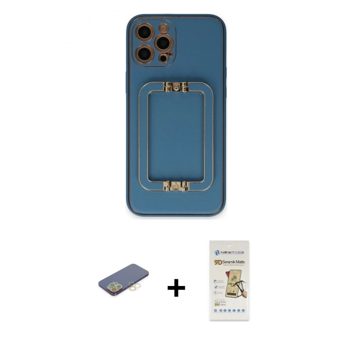 MARSİLYAN™- iPhone 12 Pro Max Kılıf Kozmos Minimal Prime - Siyah Mat Seramik Nano Ekran Koruyucu + Sarı Renkli Kamera Lens Koruma Cam