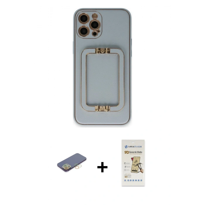 MARSİLYAN™- iPhone 12 Pro Max Kılıf Kozmos Minimal Prime - Siyah Mat Seramik Nano Ekran Koruyucu + Sarı Renkli Kamera Lens Koruma Cam