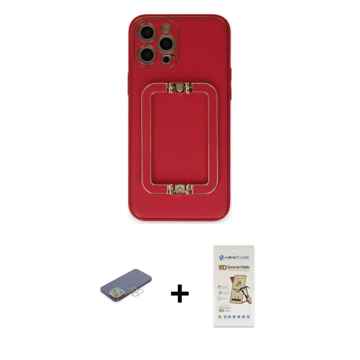 MARSİLYAN™- iPhone 12 Pro Max Kılıf Kozmos Minimal Prime - Siyah Mat Seramik Nano Ekran Koruyucu + Sarı Renkli Kamera Lens Koruma Cam