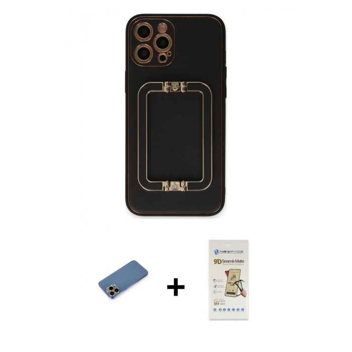 MARSİLYAN™- iPhone 12 Pro Max Kılıf Kozmos Minimal Prime - Siyah Mat Seramik Nano Ekran Koruyucu + Shine Kamera Lens Koruma Cam - GD