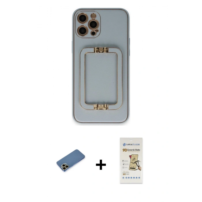 MARSİLYAN™- iPhone 12 Pro Max Kılıf Kozmos Minimal Prime - Siyah Mat Seramik Nano Ekran Koruyucu + Shine Kamera Lens Koruma Cam - GD