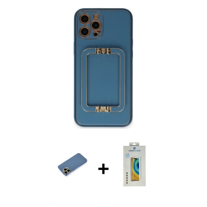 MARSİLYAN™- iPhone 12 Pro Max Kılıf Kozmos Minimal Prime - Siyah Polymer Nano Ekran Koruyucu + Gold Shine Kamera Lens Koruma Cam