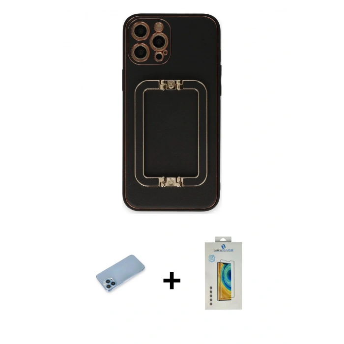 MARSİLYAN™- iPhone 12 Pro Max Kılıf Kozmos Minimal Prime - Siyah Polymer Nano Ekran Koruyucu + Shine Kamera Lens Koruma Cam - MI