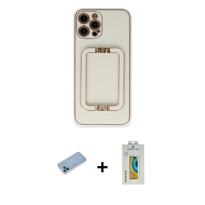 MARSİLYAN™- iPhone 12 Pro Max Kılıf Kozmos Minimal Prime - Siyah Polymer Nano Ekran Koruyucu + Shine Kamera Lens Koruma Cam - MI