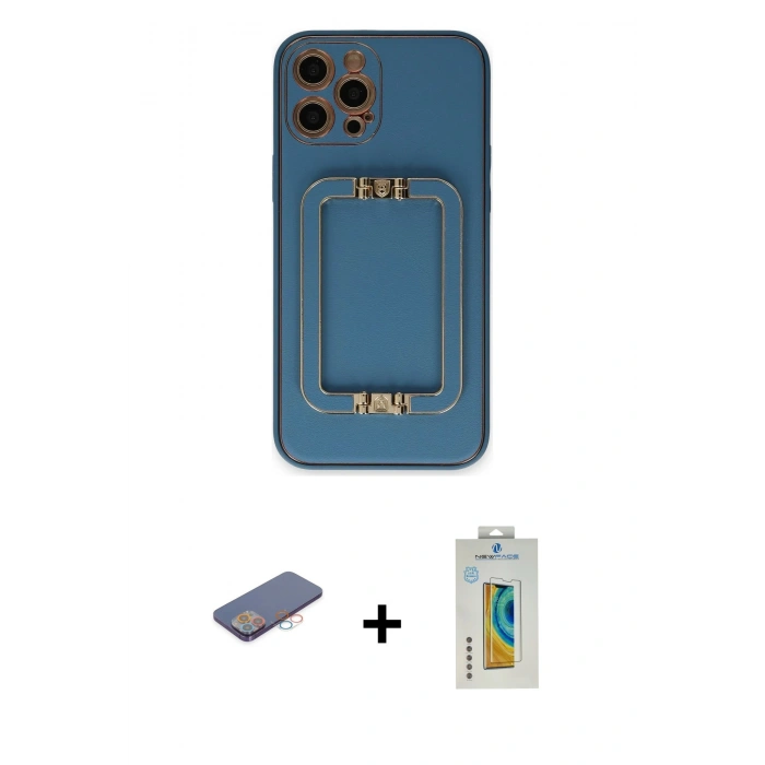 MARSİLYAN™- iPhone 12 Pro Max Kılıf Kozmos Minimal Prime - Siyah Polymer Nano Ekran Koruyucu + Renkli Kamera Lens Koruma Cam - PE