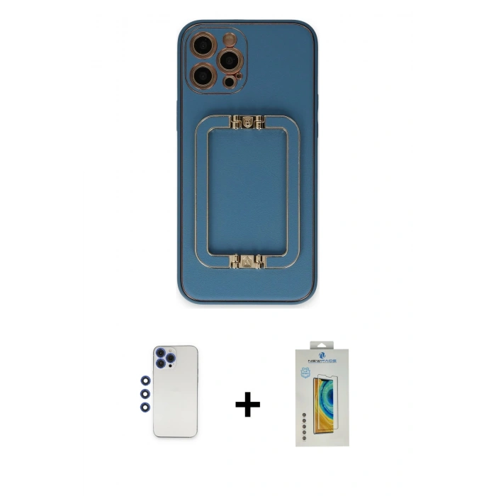 MARSİLYAN™- iPhone 12 Pro Max Kılıf Kozmos Minimal Prime - Siyah Polymer Nano Ekran Koruyucu + Shine Kamera Lens - LT