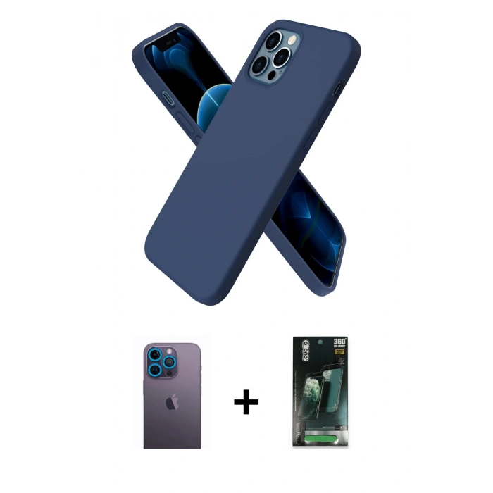 MARSİLYAN™- iPhone 12 Pro Max Kılıf Kozmos Yansıma Özel Seri - Şeffaf 360 Full Body Arka Koruyucu + Mavi Neon Fosforlu Kamera Lens