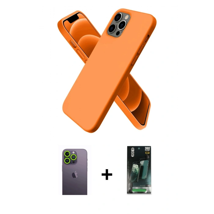 MARSİLYAN™- iPhone 12 Pro Max Kılıf Kozmos Yansıma Özel Seri - Şeffaf 360 Full Body Arka Koruyucu + Yeşil Neon Fosforlu Kamera Lens